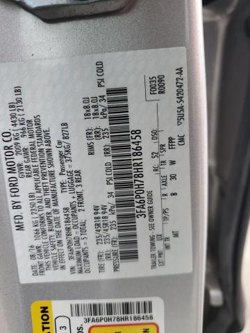 3FA6P0H78HR186458 - 2017 FORD FUSION SE SILVER photo 13