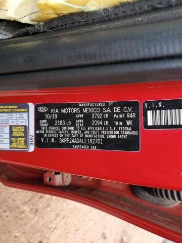 3KPF24AD4LE182701 - 2020 KIA FORTE FE RED photo 13