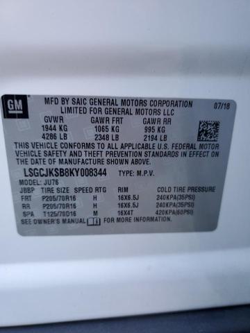 LSGCJKSB8KY008344 - 2019 CHEVROLET TRAX LS WHITE photo 13