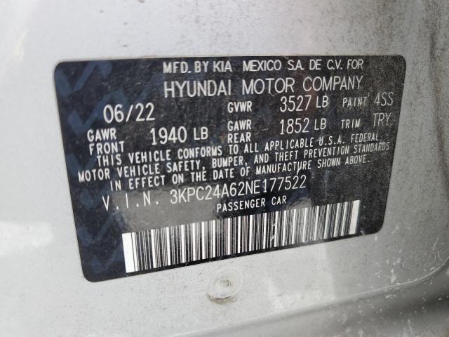 3KPC24A62NE177522 - 2022 HYUNDAI ACCENT SE Күміс фото 12