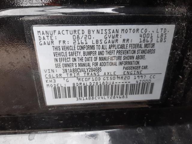 3N1AB8CV4LY284685 - 2020 NISSAN SENTRA SV BLACK photo 12