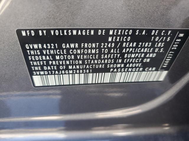 3VWD17AJ6GM268361 - 2016 VOLKSWAGEN JETTA SPORT GRAY photo 12