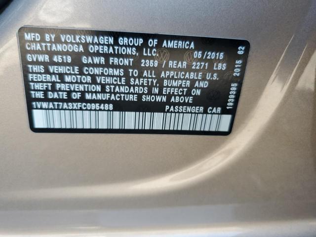 1VWAT7A3XFC095488 - 2015 VOLKSWAGEN PASSAT S TAN photo 12