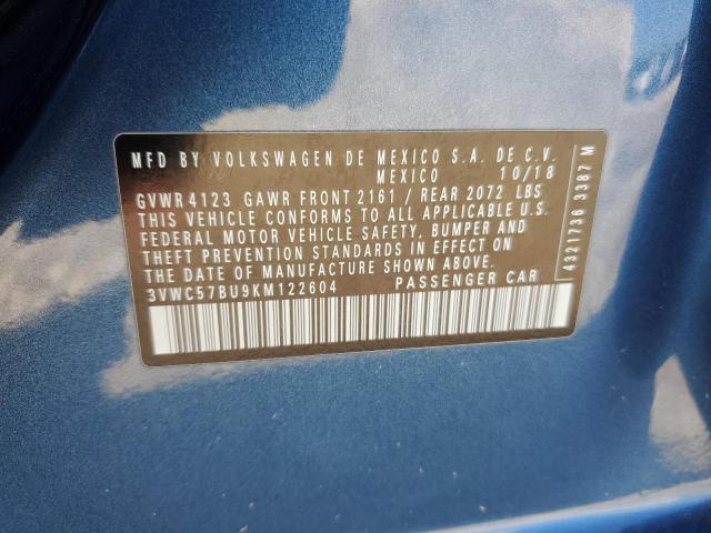 3VWC57BU9KM122604 - 2019 VOLKSWAGEN JETTA S ლურჯი ფოტო 12