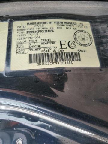 3N1BC1CP7CL381936 - 2012 NISSAN VERSA S 黑色 照片 13