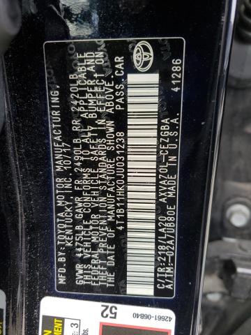 4T1B11HK0JU031238 - 2018 TOYOTA CAMRY L 黑色 照片 12