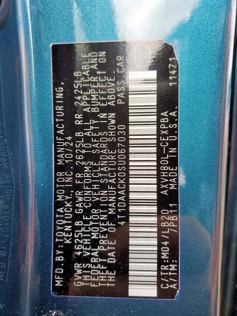 4T1DAACK0SU067030 - 2025 TOYOTA CAMRY XSE BLUE photo 13