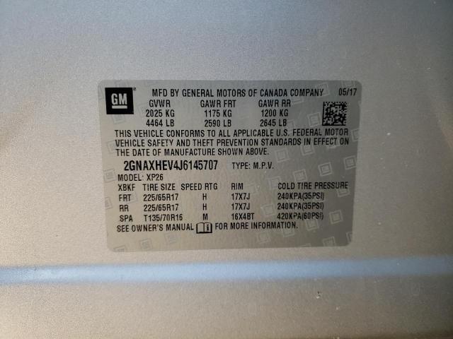 2GNAXHEV4J6145707 - 2018 CHEVROLET EQUINOX LS SILVER photo 14