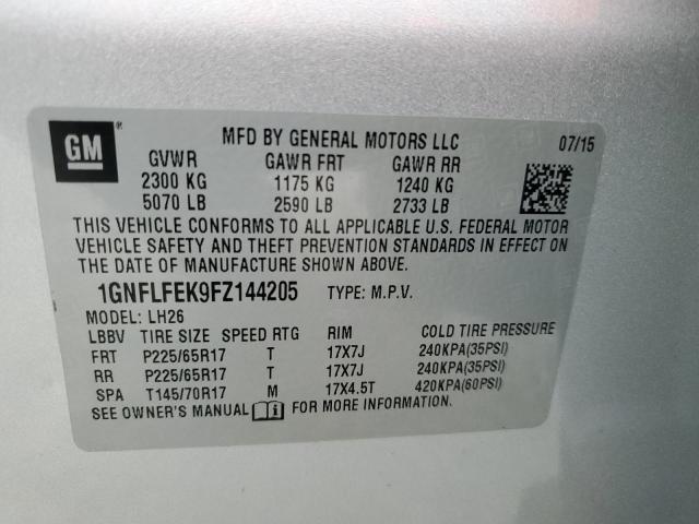 1GNFLFEK9FZ144205 - 2015 CHEVROLET EQUINOX LT SILVER photo 14