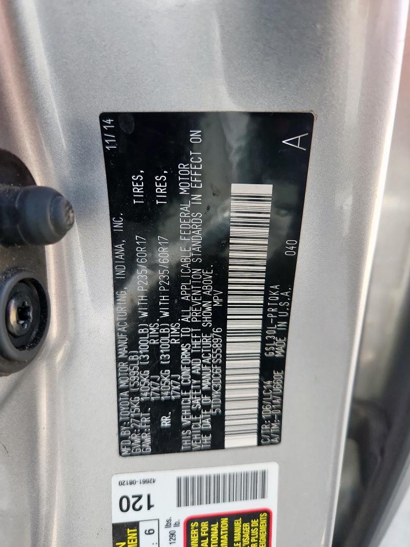 5TDYK3DC6FS558976 - 2015 TOYOTA SIENNA XLE SILVER photo 12