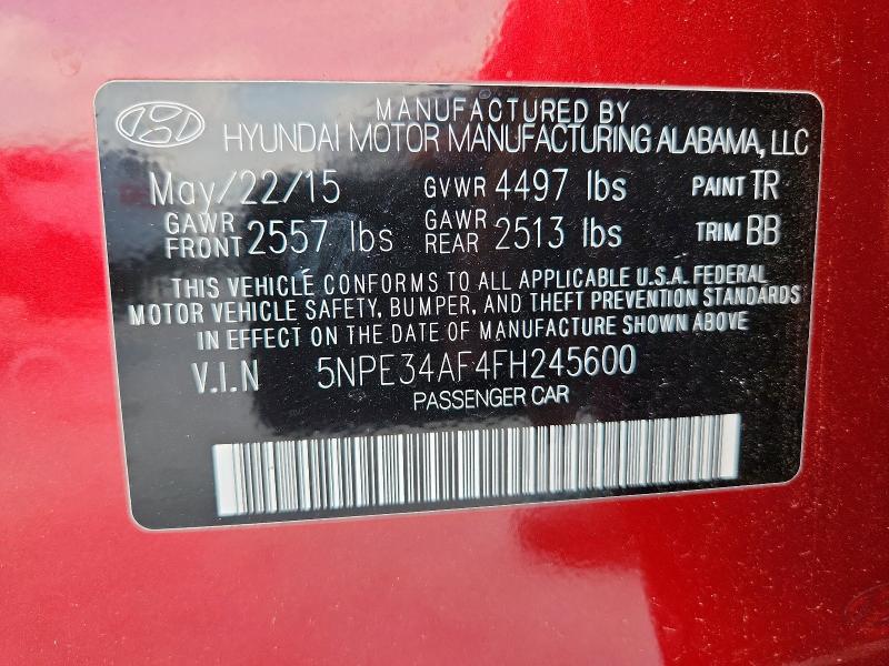 5NPE34AF4FH245600 - 2015 HYUNDAI SONATA SPORT 红色 照片 12