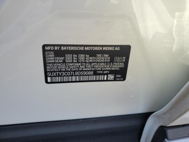 5UXTY3C07L9D59088 - 2020 BMW X3 SDRIVE30I WHITE photo 12