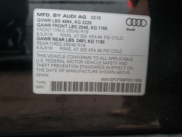 WA1GFCFS9FR011858 - 2015 AUDI Q3 PRESTIGE BLACK photo 12