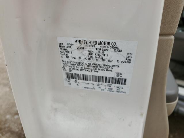 1FMCU03G79KD11108 - 2009 FORD ESCAPE XLT 白色 照片 12