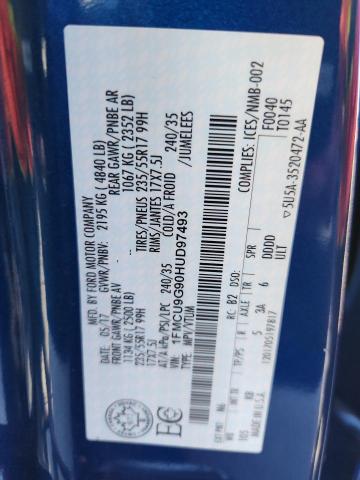 1FMCU9G90HUD97493 - 2017 FORD ESCAPE SE 蓝色 照片 12