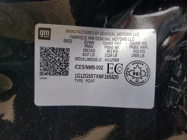 1G1ZG5STXNF165820 - 2022 CHEVROLET MALIBU RS BLACK photo 13