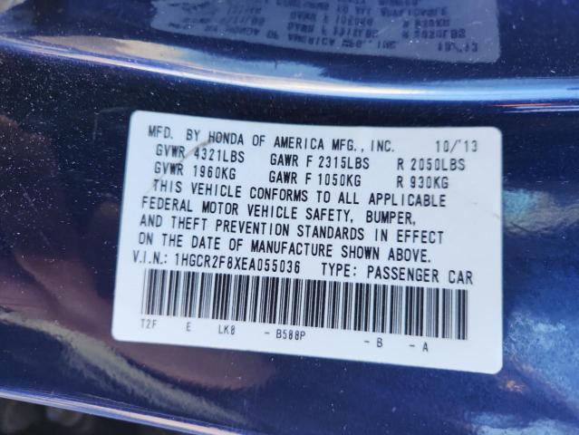 1HGCR2F8XEA055036 - 2014 HONDA ACCORD EXL BLUE photo 13