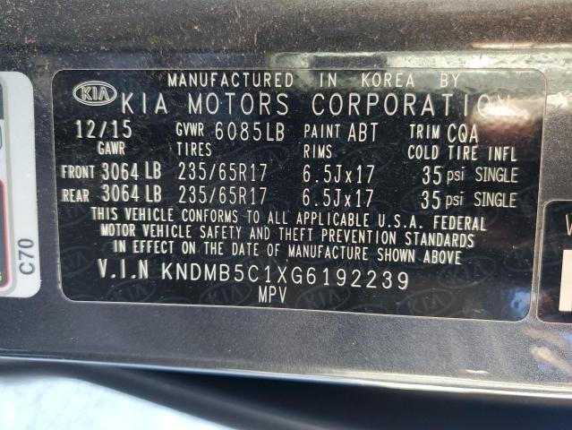 KNDMB5C1XG6192239 - 2016 KIA SEDONA LX GRAY photo 14