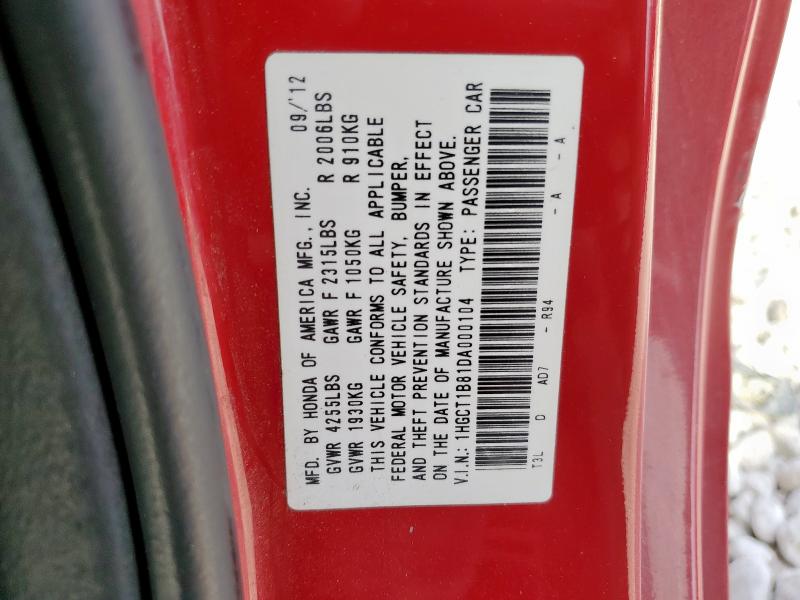 1HGCT1B81DA000104 - 2013 HONDA ACCORD EXL RED photo 12