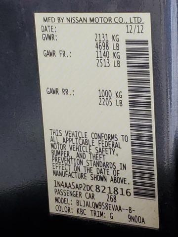 1N4AA5AP2DC821816 - 2013 NISSAN MAXIMA S CHARCOAL photo 12