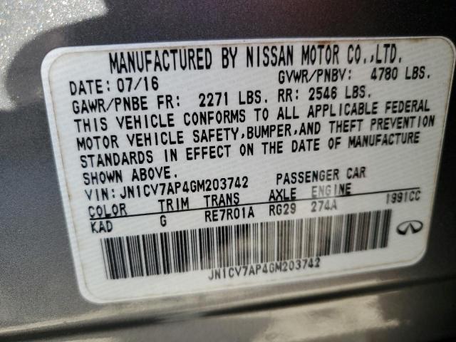 JN1CV7AP4GM203742 - 2016 INFINITI Q50 BASE GRAY photo 12