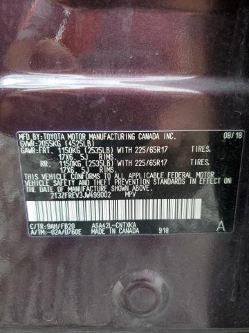 2T3ZFREV3JW499002 - 2018 TOYOTA RAV4 LE Темно-червоний фото 13