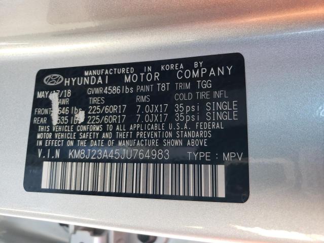 KM8J23A45JU764983 - 2018 HYUNDAI TUCSON SE SILVER photo 13