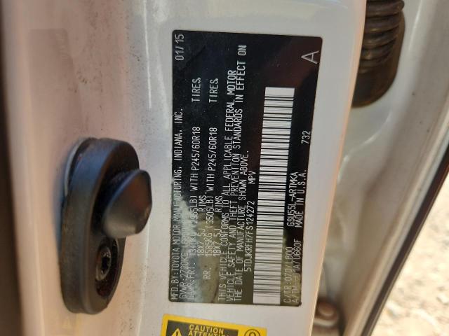 5TDJKRFH7FS124272 - 2015 TOYOTA HIGHLANDER XLE WHITE photo 14