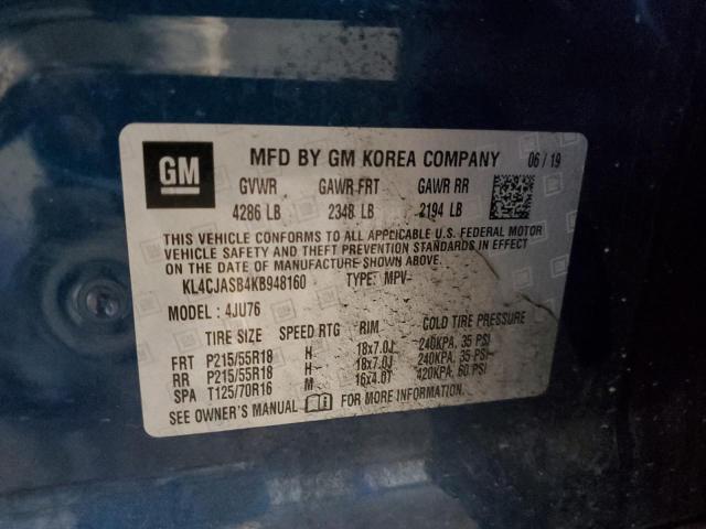 KL4CJASB4KB948160 - 2019 BUICK ENCORE PREFERRED Կապույտ լուսանկար 13