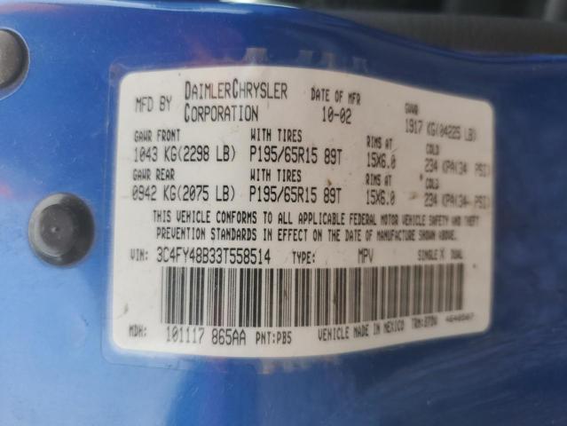 3C4FY48B33T558514 - 2003 CHRYSLER PT CRUISER CLASSIC 蓝色 照片 12