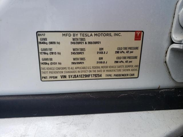 5YJSA1E29HF179254 - 2017 TESLA MODEL S WHITE photo 14