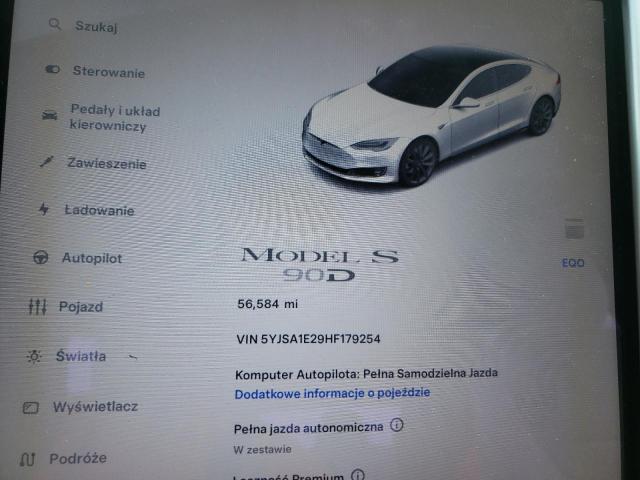 5YJSA1E29HF179254 - 2017 TESLA MODEL S WHITE photo 9