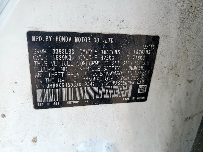 JHMGK5H50GX019542 - 2016 HONDA FIT LX 白色 照片 12