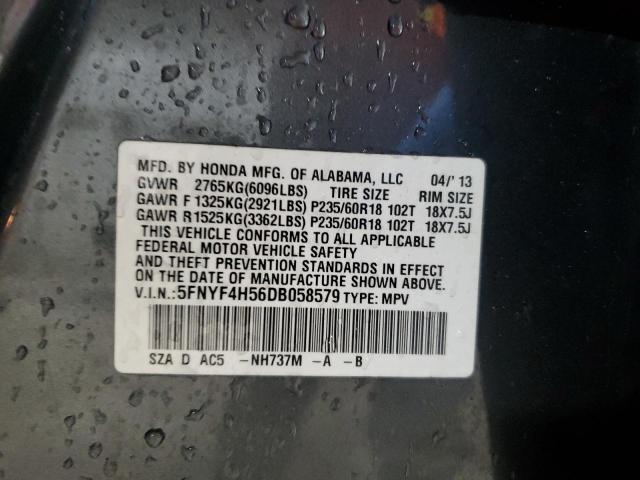 5FNYF4H56DB058579 - 2013 HONDA PILOT EXL GRAY photo 13