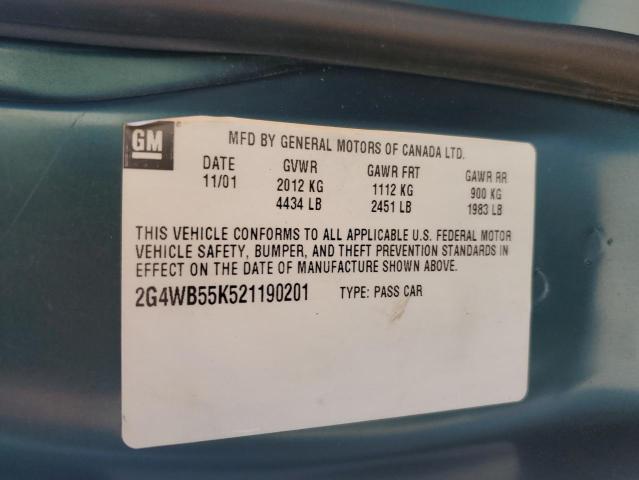 2G4WB55K521190201 - 2002 BUICK REGAL LS GREEN photo 13