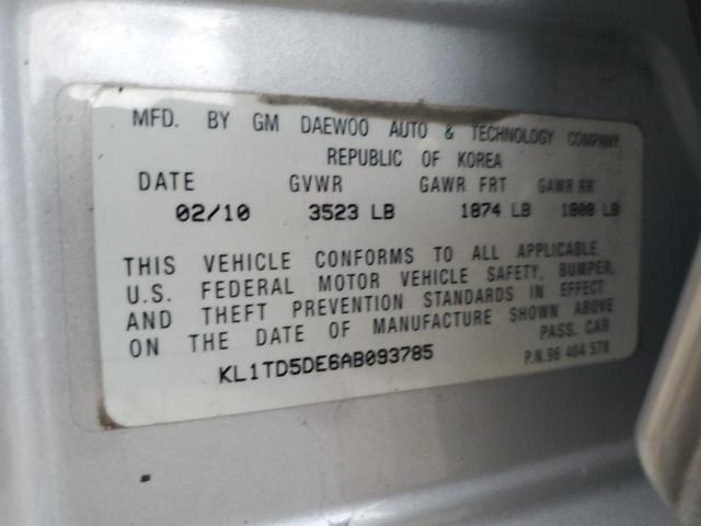 KL1TD5DE6AB093785 - 2010 CHEVROLET AVEO LS Gümüş foto 12