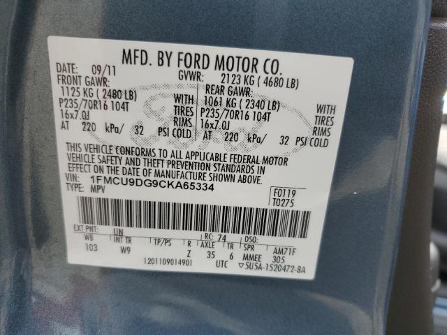 1FMCU9DG9CKA65334 - 2012 FORD ESCAPE XLT BLUE photo 13