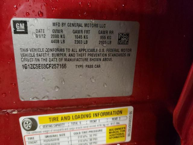1G1ZC5E03CF257166 - 2012 CHEVROLET MALIBU 1LT Бордовый фото 12