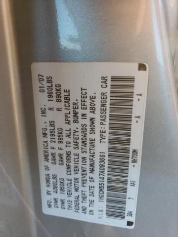 1HGCM55147A093661 - 2007 HONDA ACCORD VALUE SILVER photo 12