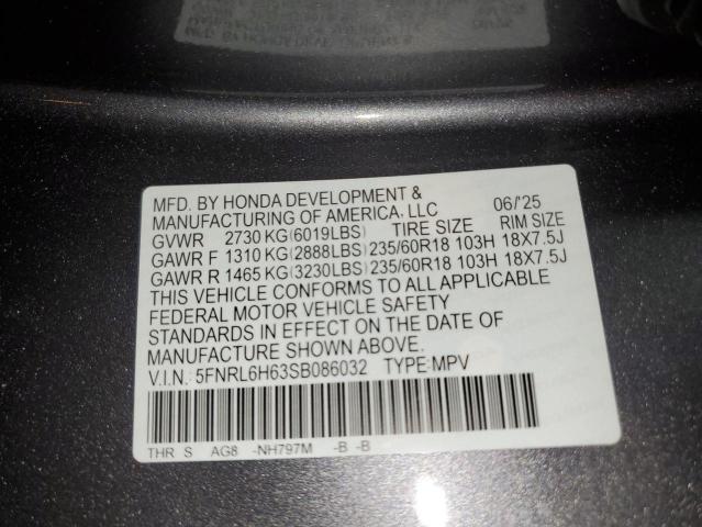 5FNRL6H63SB086032 - 2025 HONDA ODYSSEY EXL GRAY photo 14