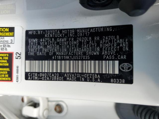 4T1B11HK1JU527035 - 2018 TOYOTA CAMRY L WHITE photo 12