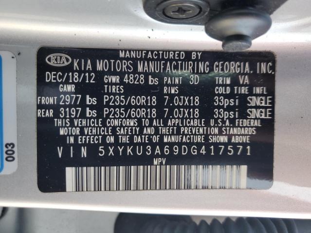 5XYKU3A69DG417571 - 2013 KIA SORENTO EX SILVER photo 12