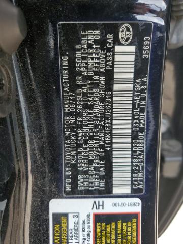 4T1BK1EBXJU267316 - 2018 TOYOTA AVALON XLE BLACK photo 12