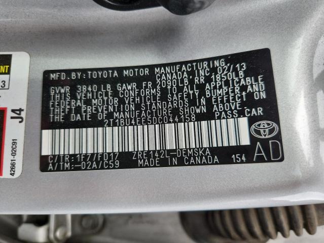 2T1BU4EE5DC044158 - 2013 TOYOTA COROLLA BASE Күміс фото 12