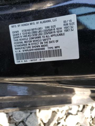 5FNRL6H91KB003000 - 2019 HONDA ODYSSEY ELITE BLACK photo 13