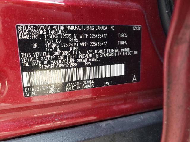 2T3W1RFV1MW121989 - 2021 TOYOTA RAV4 XLE BURGUNDY photo 13