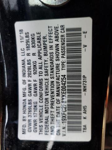 19XFC2F8XKE004254 - 2019 HONDA CIVIC SPORT 黑色 照片 12