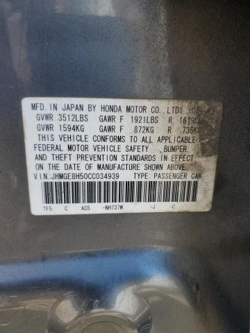 JHMGE8H50CC034939 - 2012 HONDA FIT SPORT GRAY photo 12