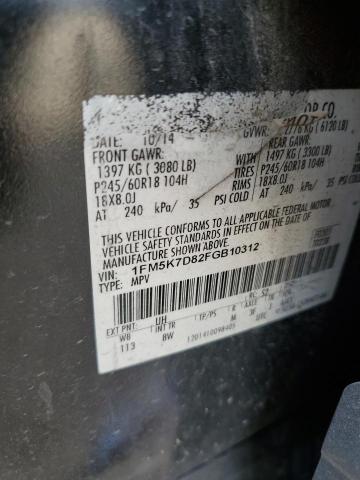 1FM5K7D82FGB10312 - 2015 FORD EXPLORER XLT BLACK photo 13