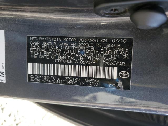 JTDBU4EE1AJ069879 - 2010 TOYOTA COROLLA BASE GRAY photo 12